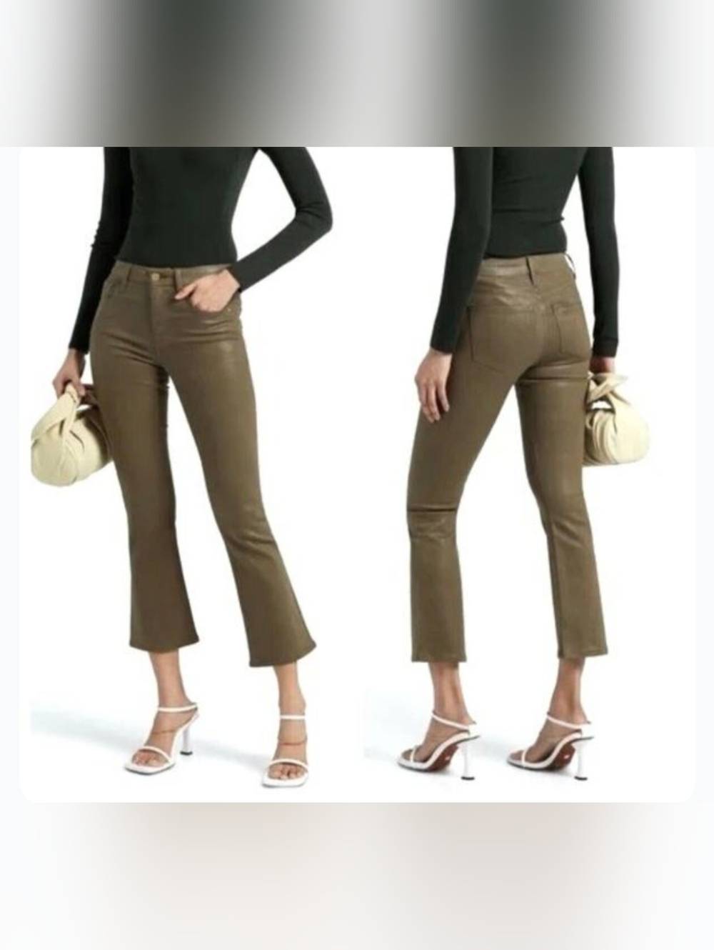Frame Le Crop Mini Boot  Cropped Waxy Denim Moss Green Stretch Size 28